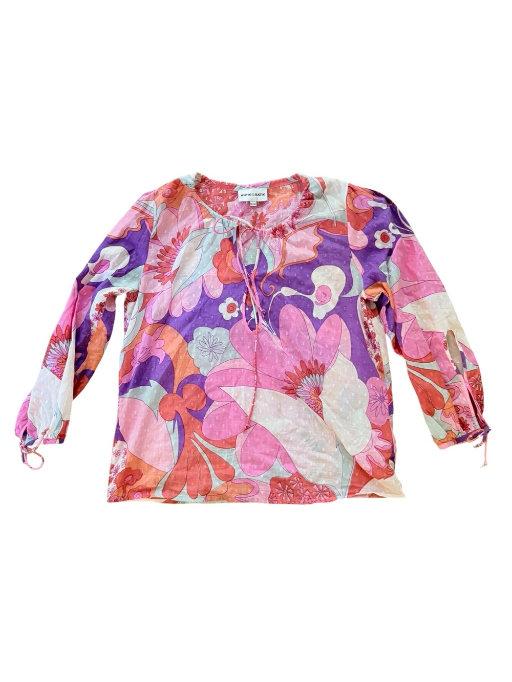 Antik Batik Bahia Pink Floral Cotton Voile Boho Blouse Medium 40 Paris